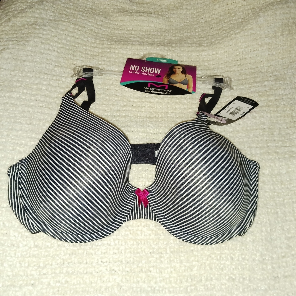 NWT! Maidenform Navy Striped Bra 38D